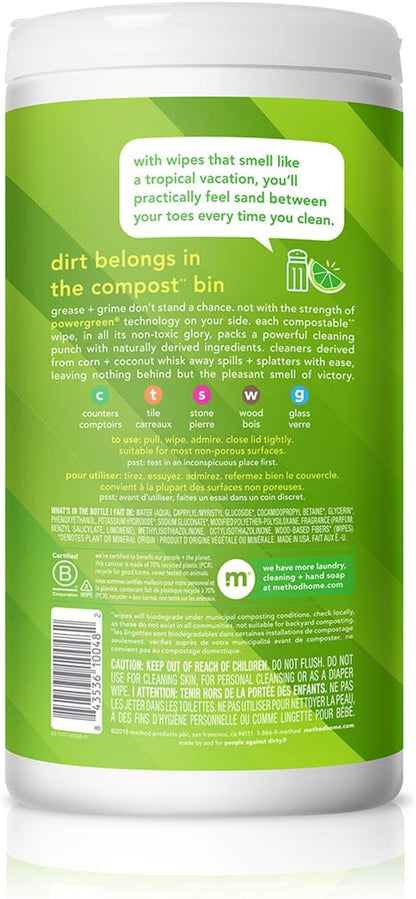 Method Lime & Sea Salt All-Purpose Wipes as a Housewarming Gift, Plant-Based Bulk Pack for New Homeowners