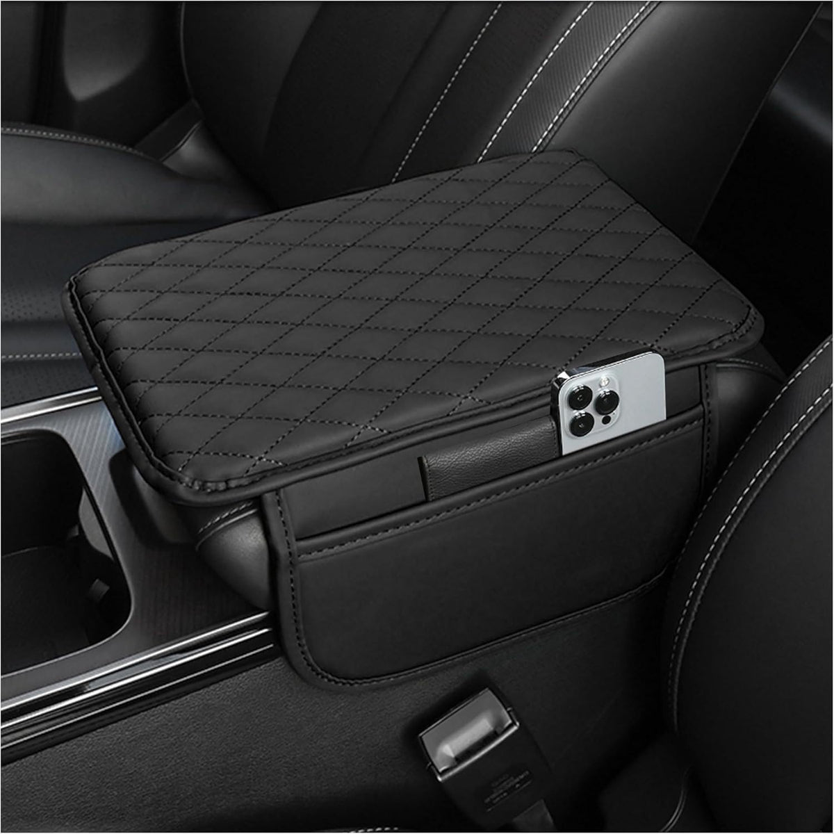 microfiber leather exterior with diamond-stitched pattern