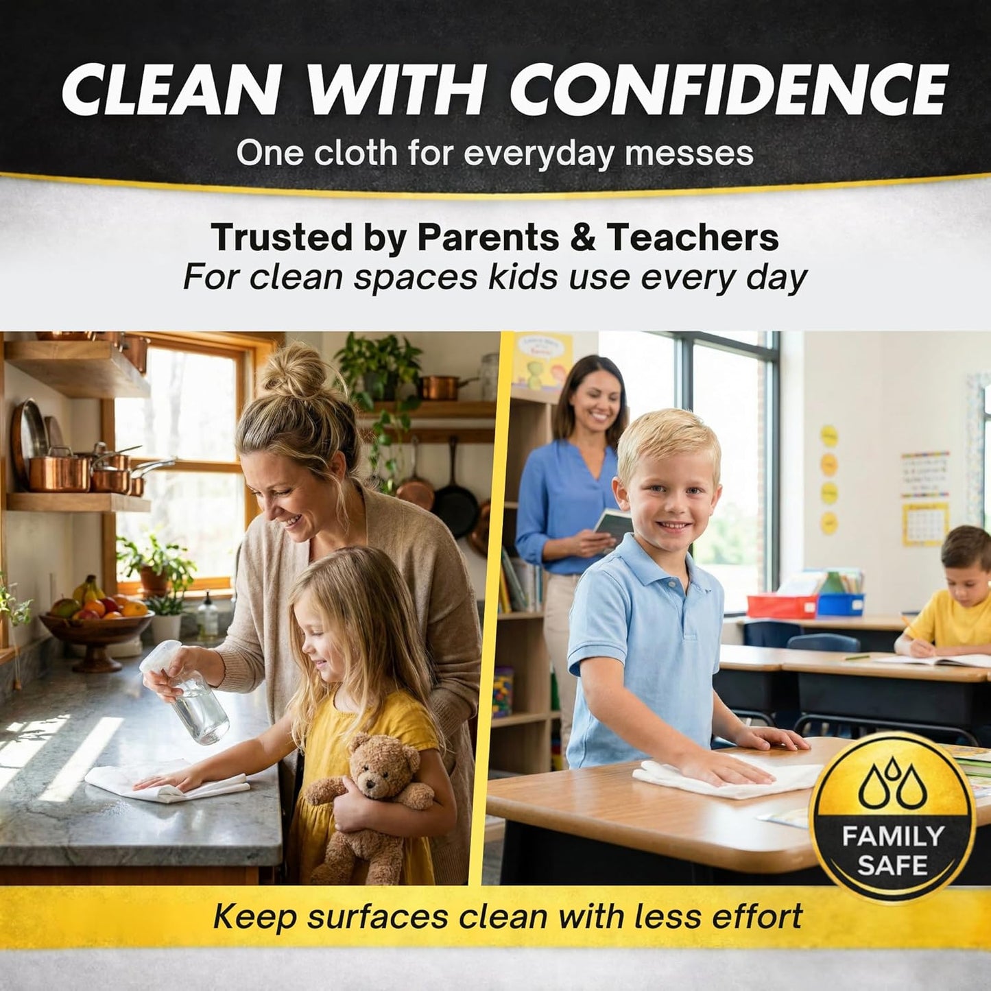 Microfiber Magic Streak Free Cleaning Cloth – Child Safe Nursery Counter Cloth, No Chemicals, 4 Pack