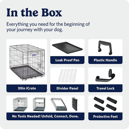 MidWest iCrate 30-Inch Folding Dog Crate with Paw Block Latch, Secure Containment for Medium-Breed Puppies 21-40 lbs