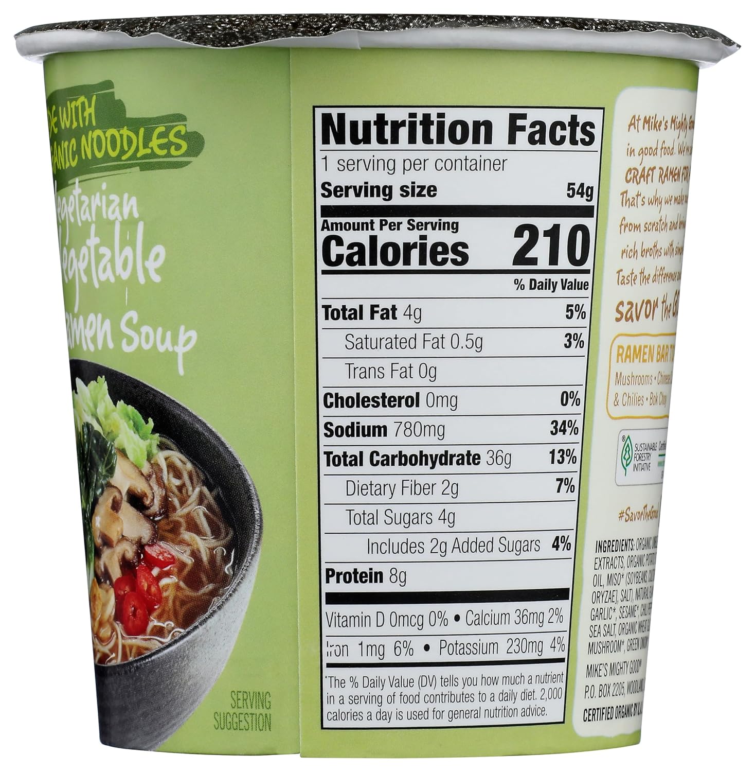 Mike's Mighty Good Ramen Soup, Vegetable — Clean Plant-Based Single Serve for Clutter-Free Pantries, 1.9 Oz Vegan Cup