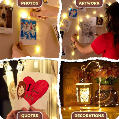 Mind-Glowing Photo Clips String Light - Minimalist Bedroom Wall Decor, Clean Copper Wire String Lights with Clips for Simple Photo Display