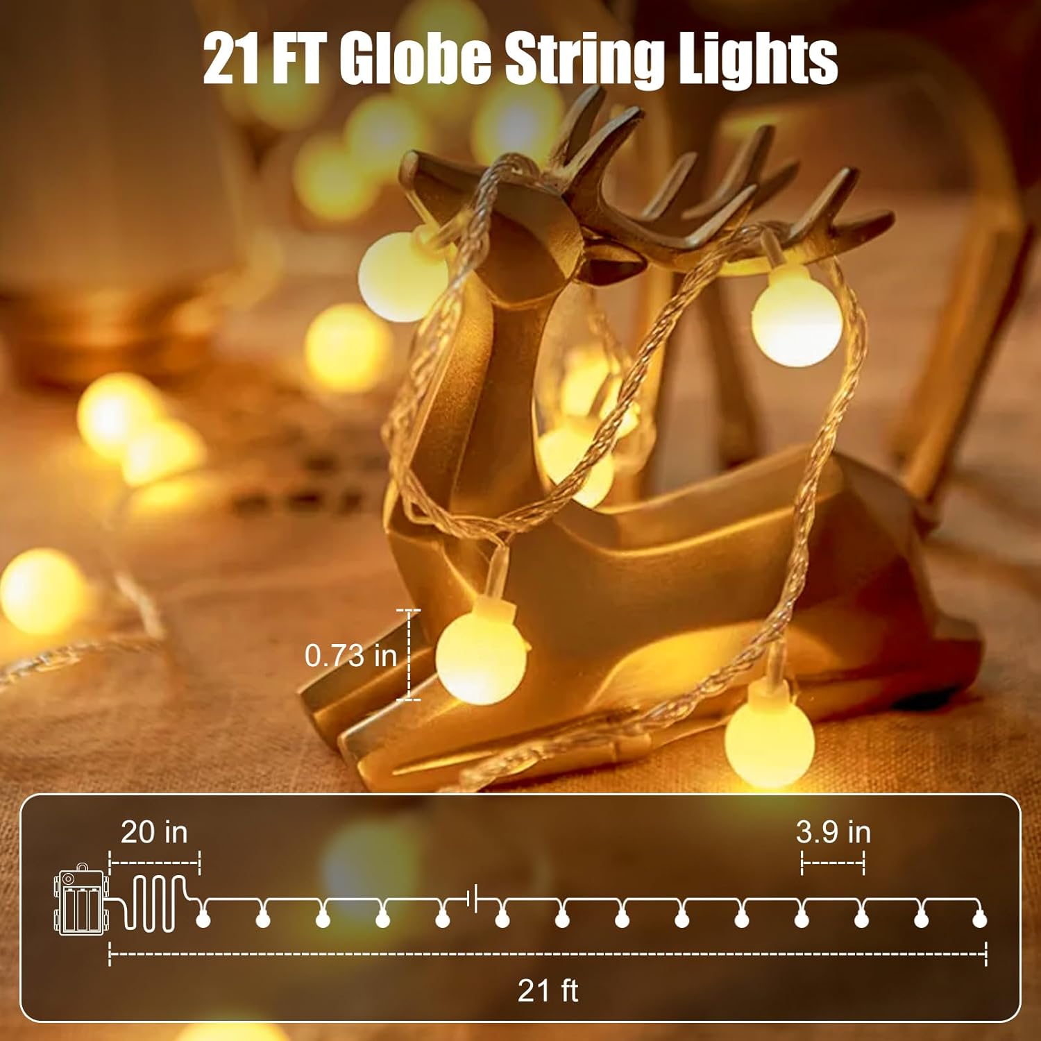 Minetom Battery Operated Globe String Lights – Flameless Cool-Touch LED Lights Safe for Kids, Pets & Bedrooms
