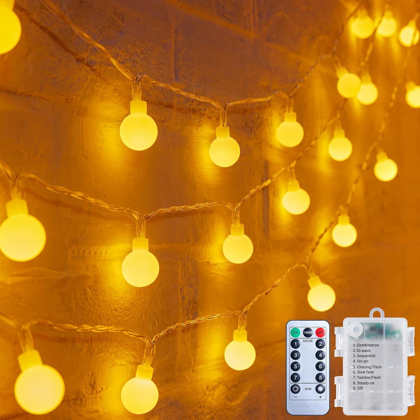 Minetom Battery Operated Globe String Lights – Flameless Cool-Touch LED Lights Safe for Kids, Pets & Bedrooms