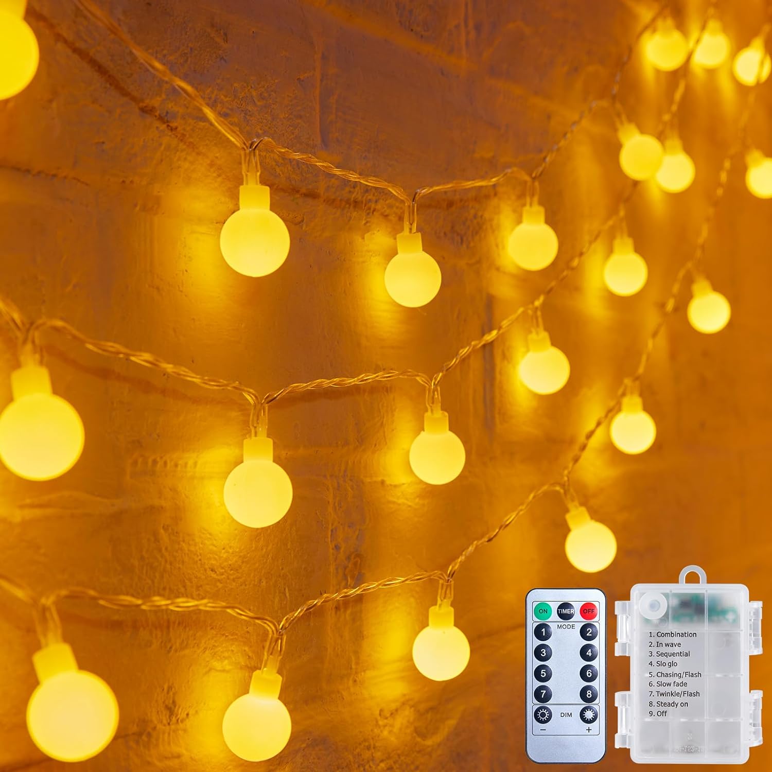Minetom Battery Operated Globe String Lights – Flameless Cool-Touch LED Lights Safe for Kids, Pets & Bedrooms