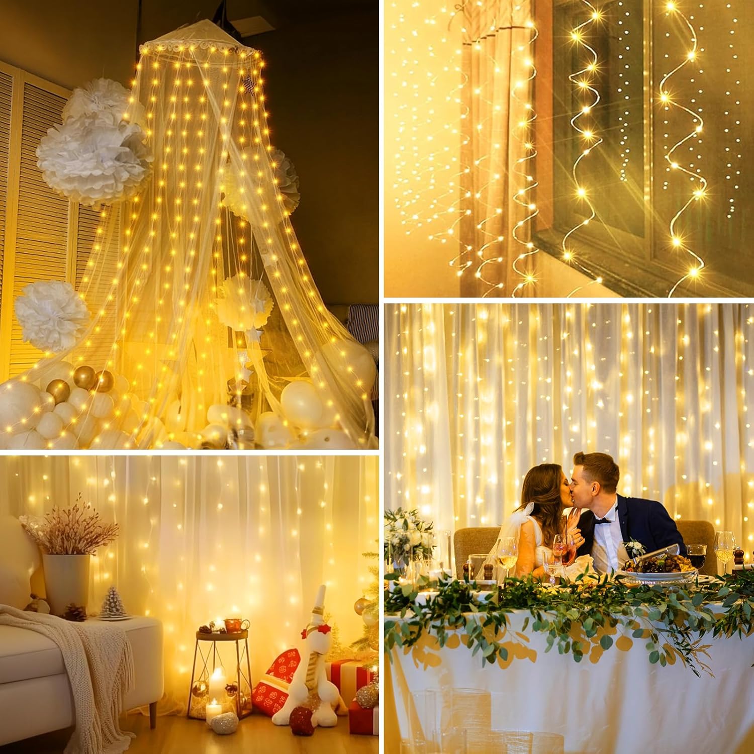 Minetom Curtain Lights 300 LED – Waterproof Patio String Lights, IP44 Outdoor Backyard Decor, Warm White
