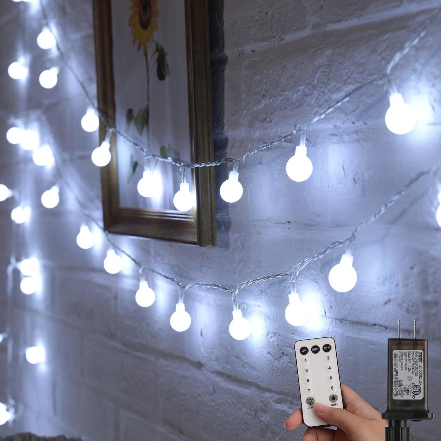 Minetom Globe String Lights – Flameless Bedroom Lighting Safe Around Kids & Pets, 6-Hour Auto Timer Shatterproof Cool-Touch Plug-in Fairy Lights