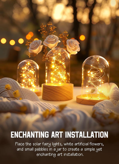 Minetom Minimalist Solar String Lights, 33Ft 100 LED Clean Warm White Glow for Intentional Living Spaces