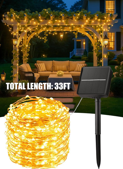 Minetom Minimalist Solar String Lights, 33Ft 100 LED Clean Warm White Glow for Intentional Living Spaces