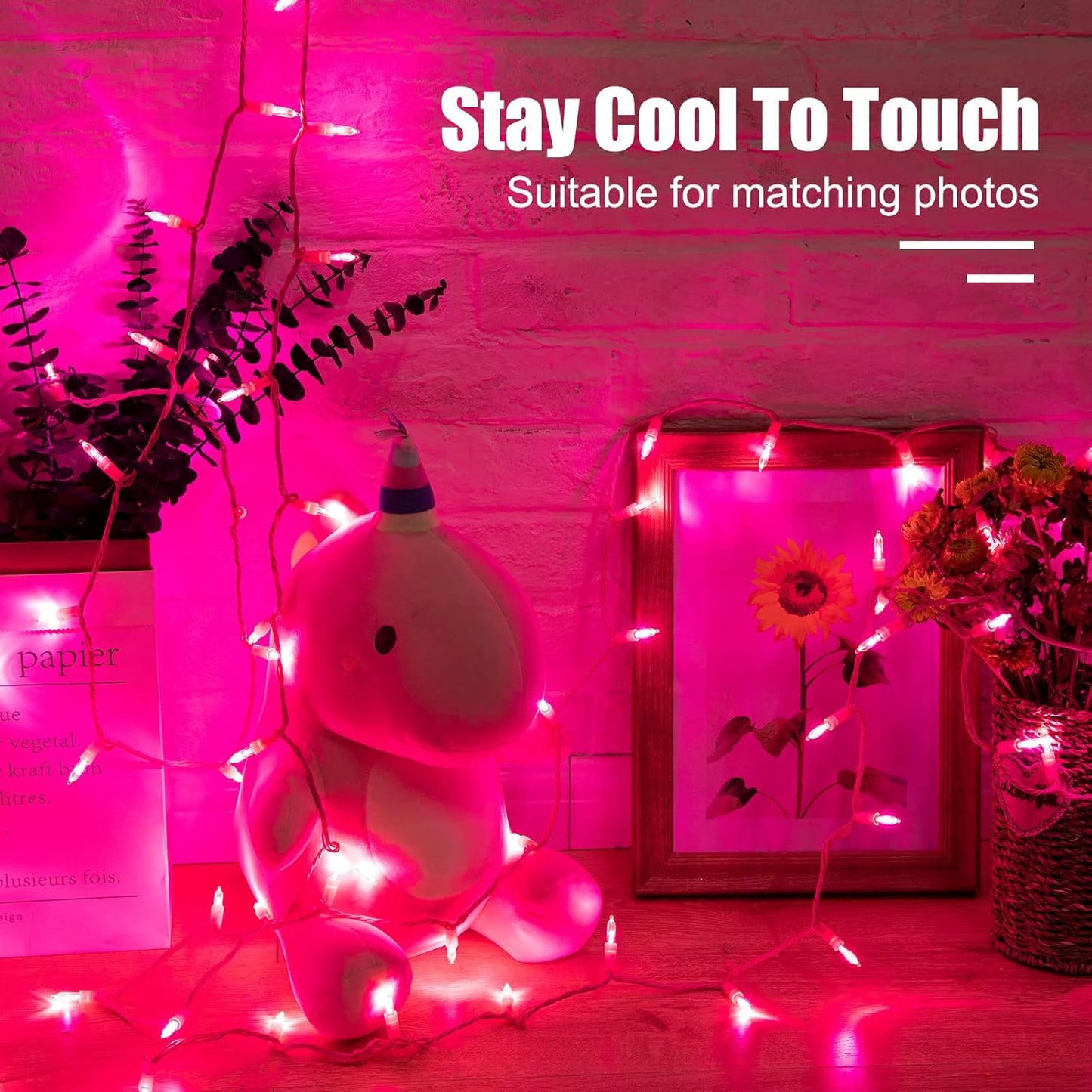 Minetom Pink Fairy Lights – Safe Nursery Nightlight, Cool-Touch 39ft 100 LED String for Baby and Toddler Room