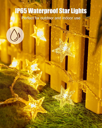 Minetom Star String Lights Battery Operated – Waterproof Patio and Porch String Lights, No Outlet Needed, 17 ft
