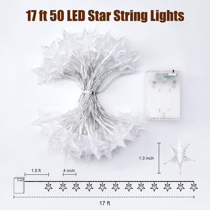 Minetom Star String Lights Battery Operated – Waterproof Patio and Porch String Lights, No Outlet Needed, 17 ft