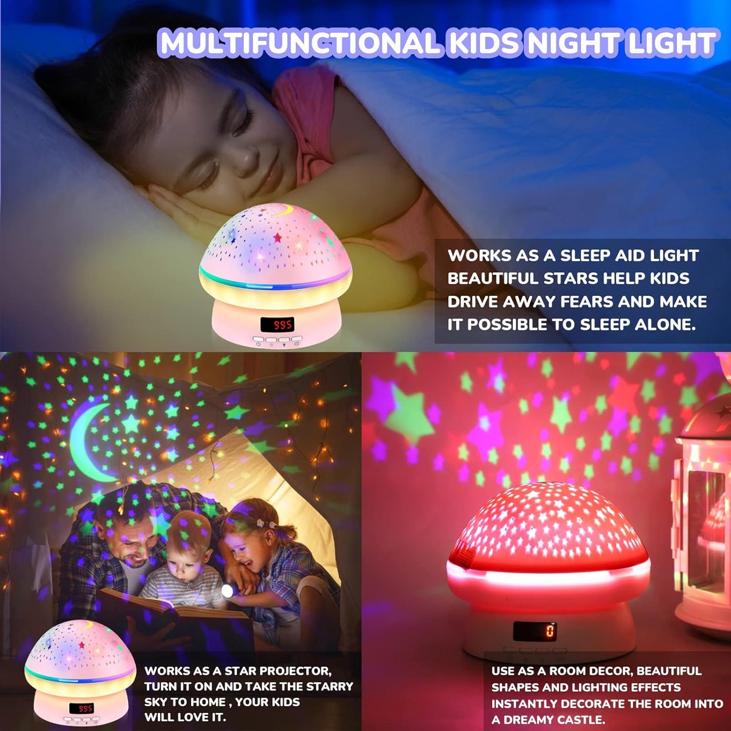 MINGKIDS Star Night Light Projector – Bedtime Wind-Down and Sleep Aid with White Noise for Anxious Toddlers