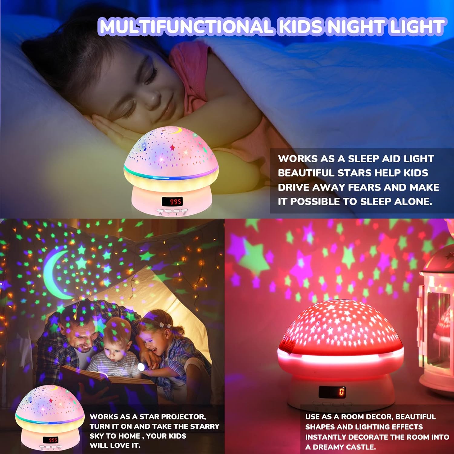 MINGKIDS Star Night Light Projector – Bedtime Wind-Down and Sleep Aid with White Noise for Anxious Toddlers