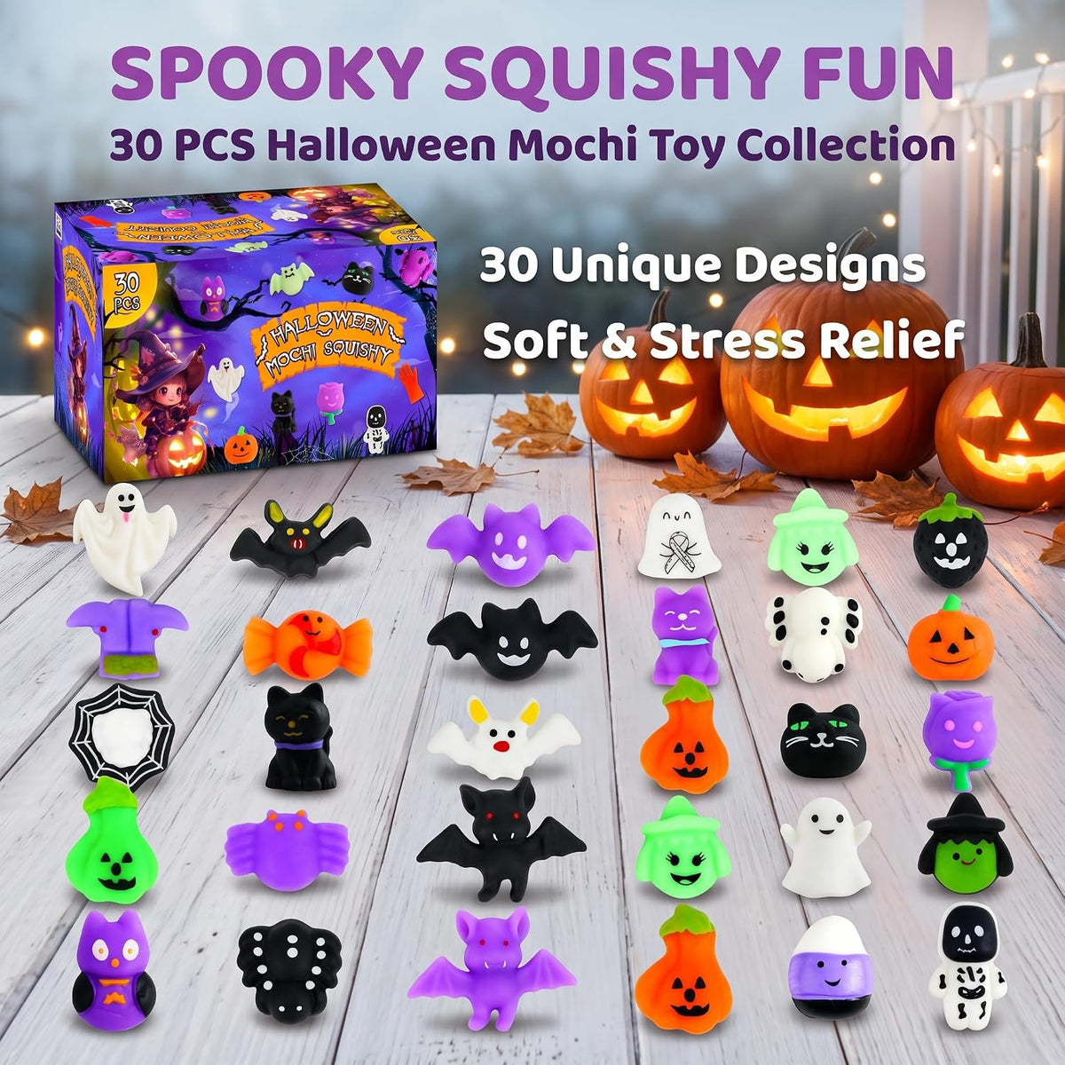 Mini Halloween Mochi Squishies – Portable Desk Fidget and Stress Relief Squeeze Toy for Adults