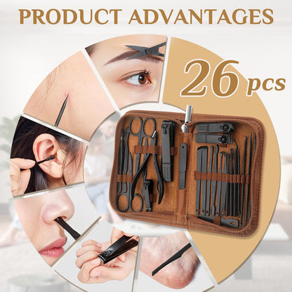 MINKINH 26-Piece Manicure Set – Premium Stainless Steel Grooming Collection with Leather Case for the Discerning User