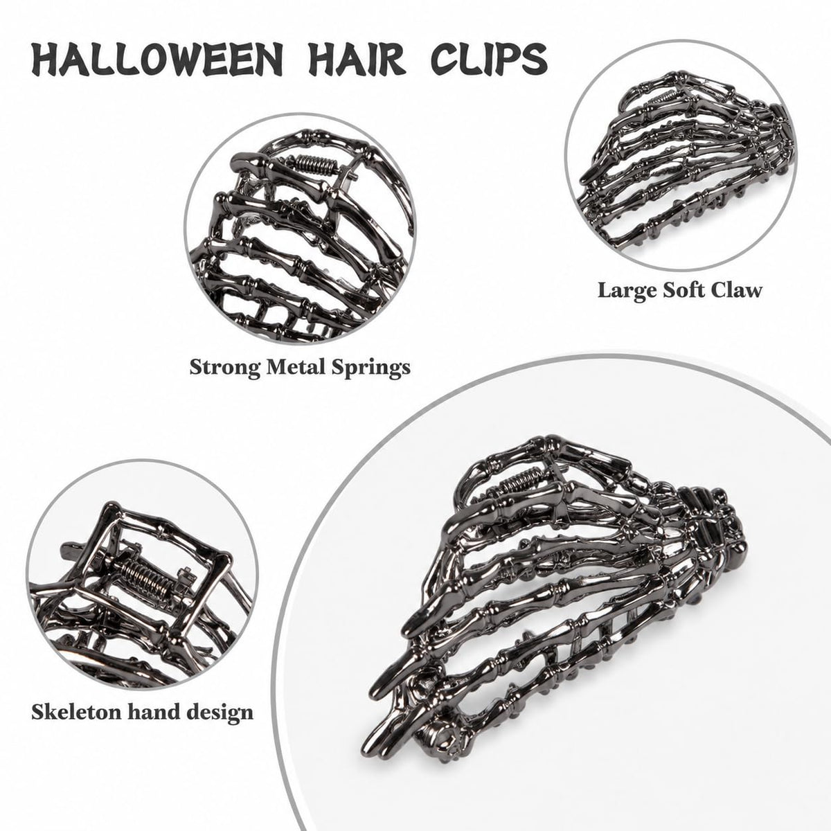 MISS LVA Spider Hair Claw Clips – Clean Black-Plated Hair Accessories for Capsule Wardrobes, Simple Halloween Style