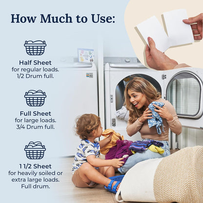 Miss Mouth's Messy Eater Laundry Sheets for Clutter Free Laundry Routine, Low Waste Plastic Free Detergent
