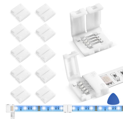 MISSOURI LED Strip Corner Connectors 10-Pack – Gapless 4-Pin Solderless Adapters for Bedroom Accent Walls and Home Theater RGB Lighting, 10mm