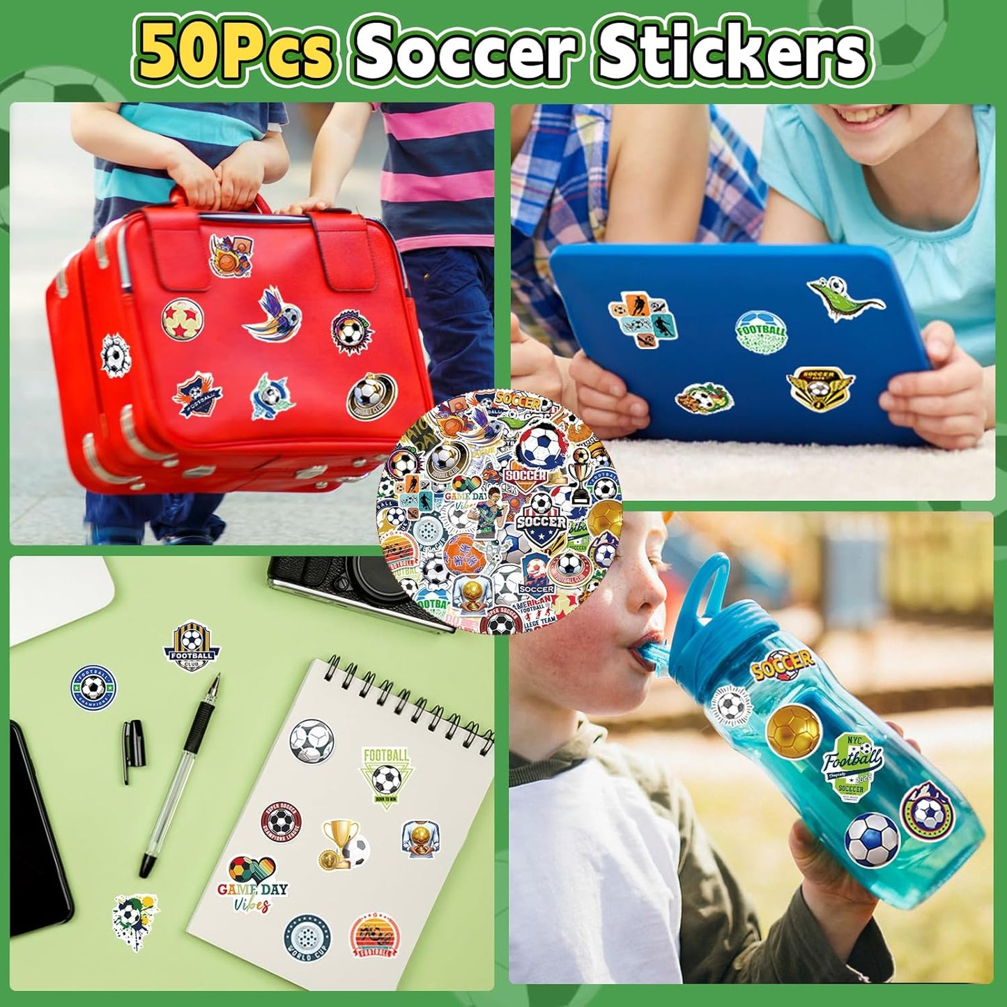 Miucat Soccer Themed Gift Bundle for Children – 98-Piece Party Favor Set with Drawstring Bags and Stickers