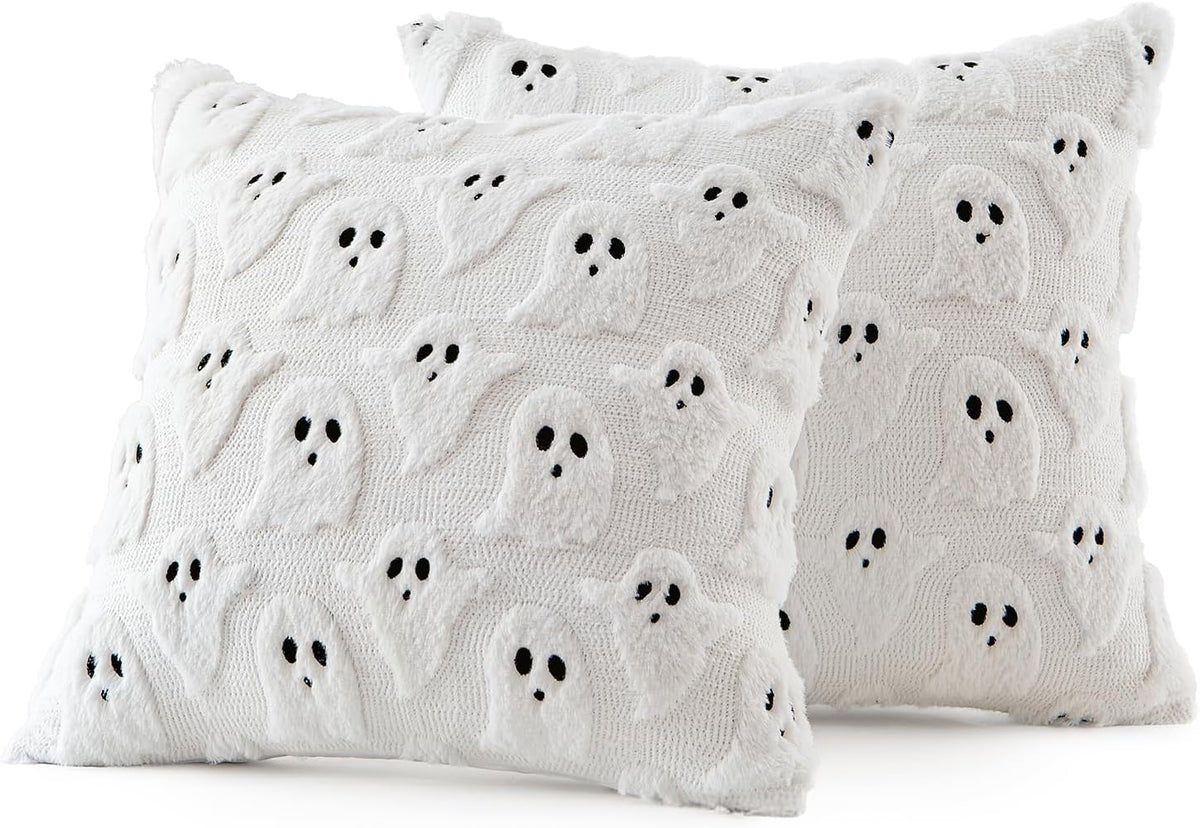 MIULEE Premium Plush Ghost Pillow Covers 18x18 Set of 2 – 3D Embroidered Halloween Cushion for Elegant Home
