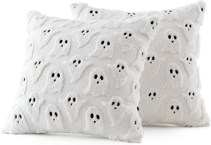 MIULEE Premium Plush Ghost Pillow Covers 18x18 Set of 2 – 3D Embroidered Halloween Cushion for Elegant Home