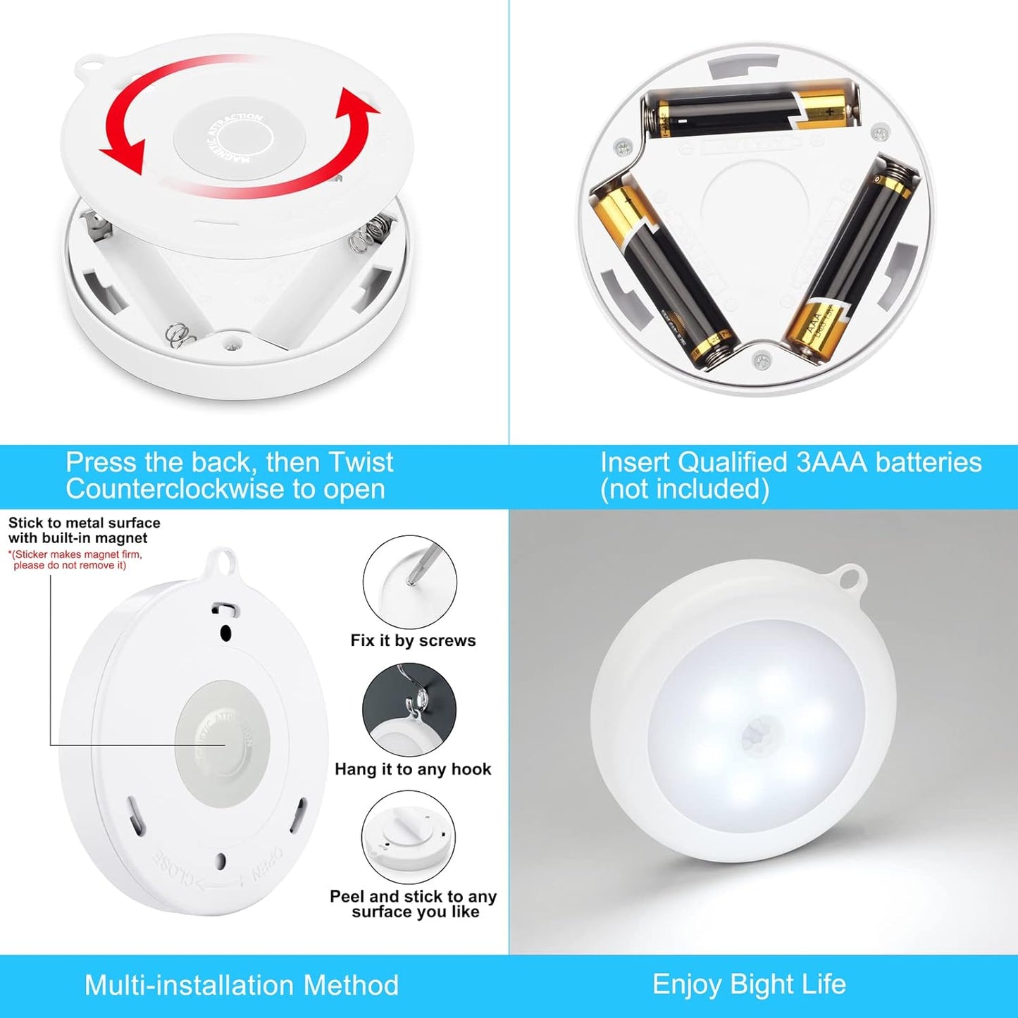 Mlambert 4 Pack Motion Sensor Night Light for Kids Room and Nursery, Battery Powered Hallway Guide Light