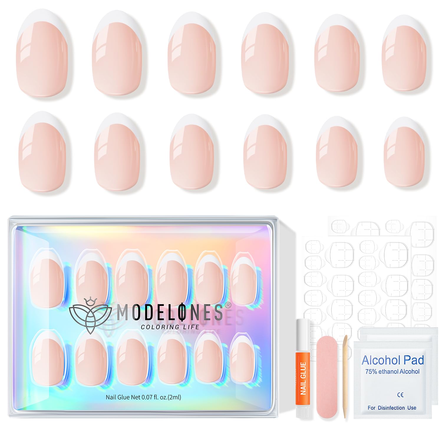 modelones French Tip Press On Nails Short Oval – Thoughtful Birthday Gift for Her, Ready-to-Wear Manicure Kit for Women and Girls