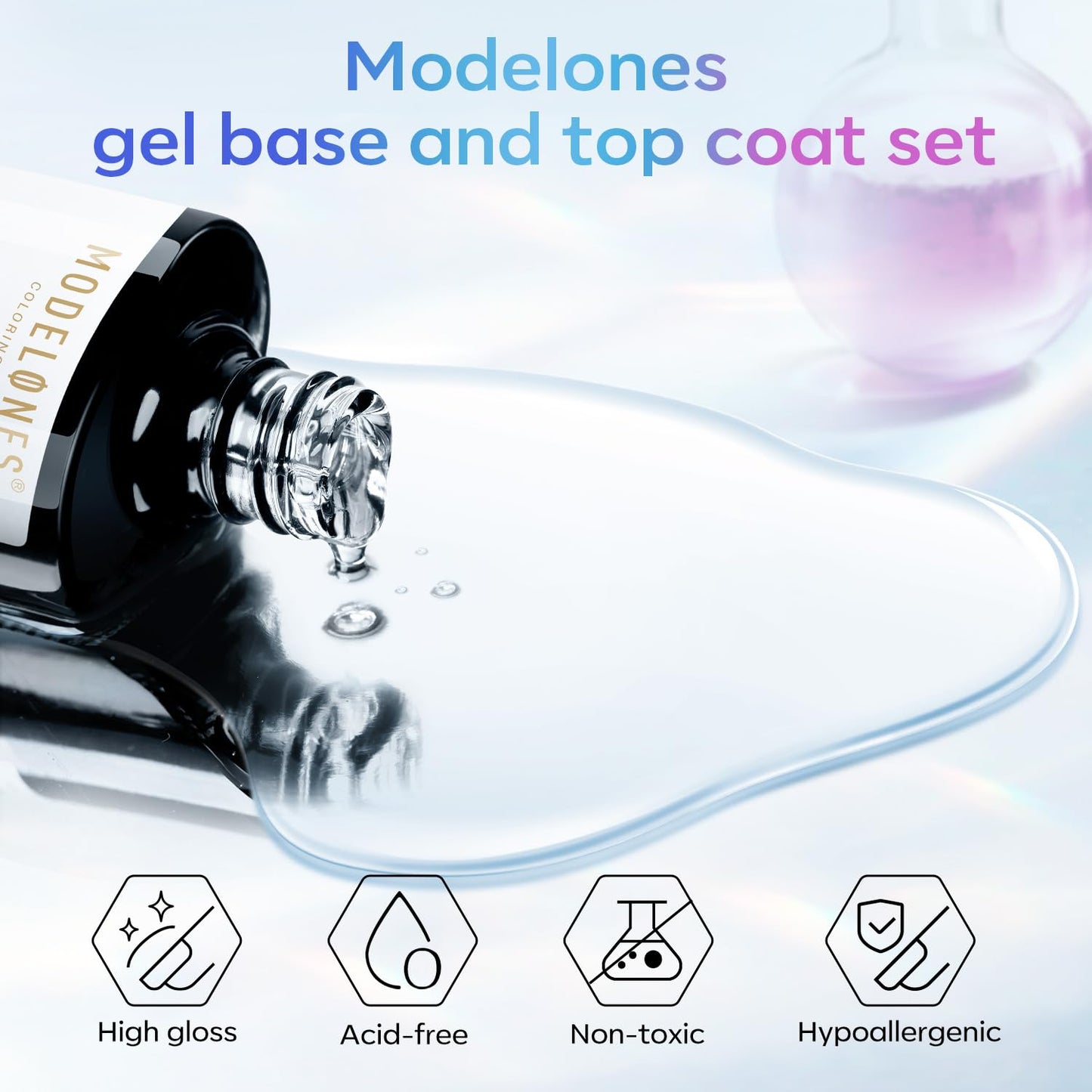 modelones Gel Top Coat and Base Set – Valentine Day Gift for Women Who Love Nails, Gentle Soak Off Acid Free Base Top Coat Set