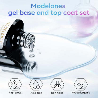 modelones Gel Top Coat and Base Set – Valentine Day Gift for Women Who Love Nails, Gentle Soak Off Acid Free Base Top Coat Set