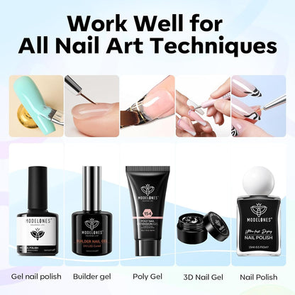 Modelones Nail Art Brush Set — Self-Care Ritual for Bedtime Pampering, 6-Piece Soak-Off Gel Brush Kit at Home