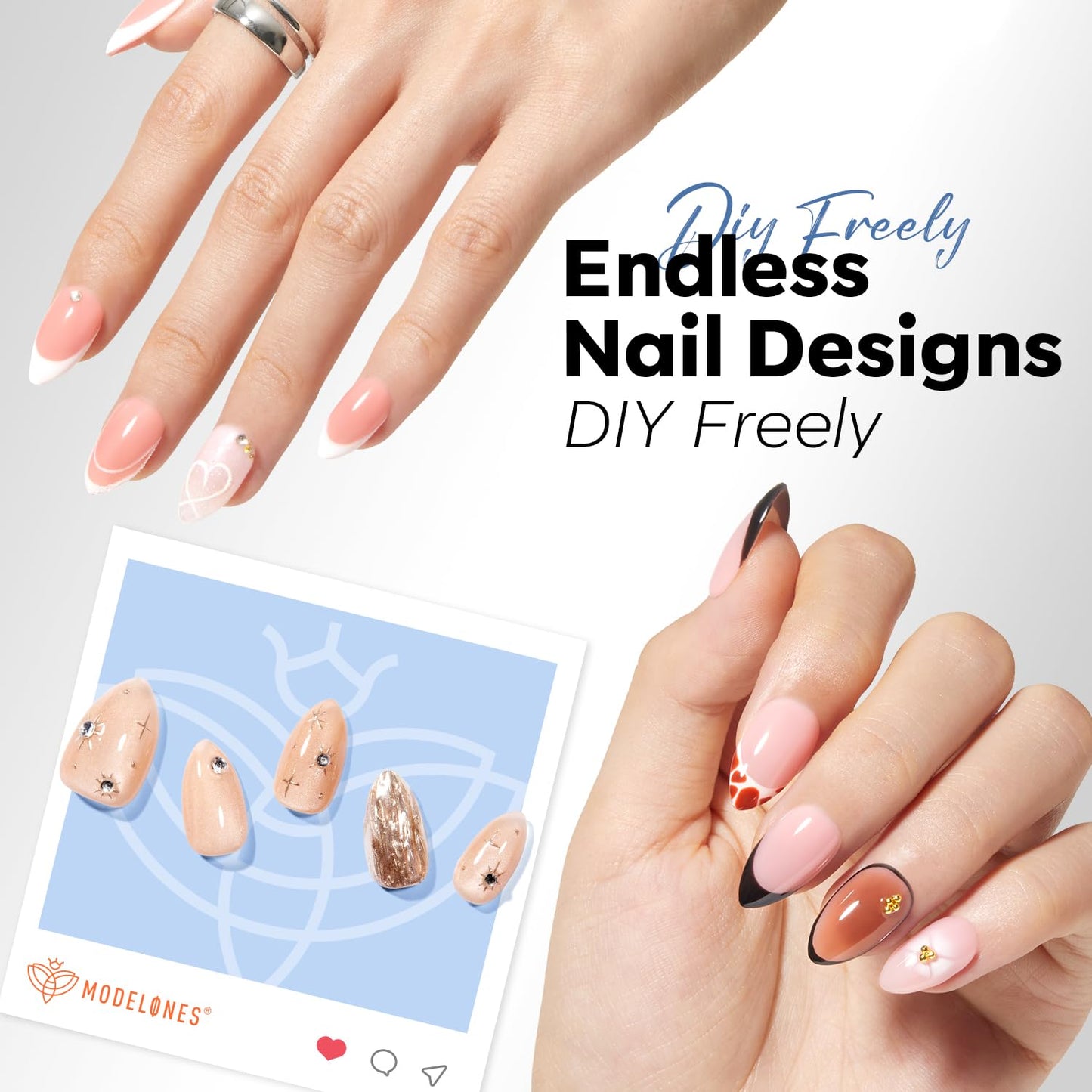 modelones Toxin-Free Almond Press-On Nails – Self-Care Manicure Ritual for Home Vanity Setups, 360 Soft Gel Tips