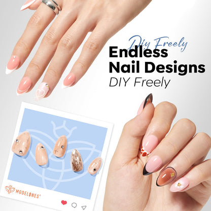 modelones Toxin-Free Almond Press-On Nails – Self-Care Manicure Ritual for Home Vanity Setups, 360 Soft Gel Tips