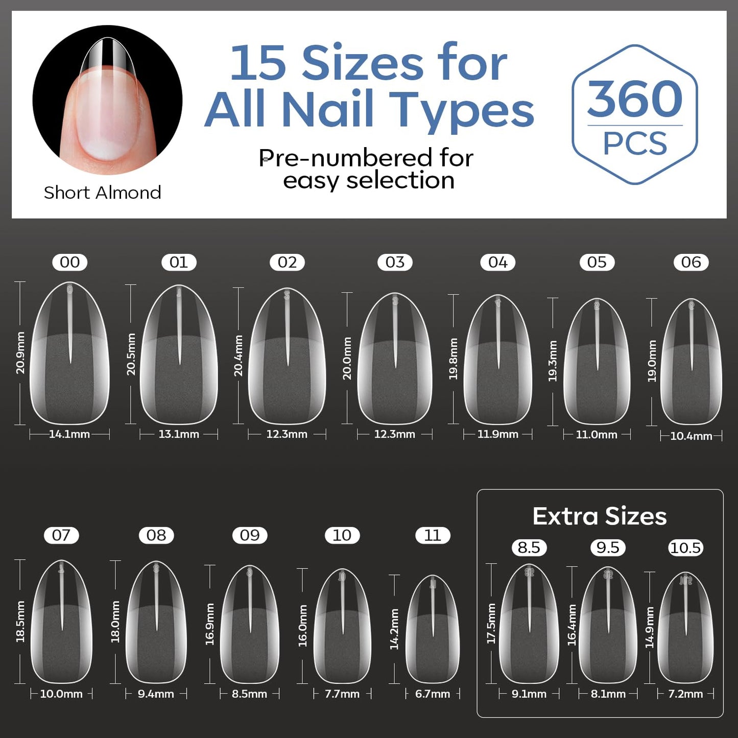 modelones Toxin-Free Almond Press-On Nails – Self-Care Manicure Ritual for Home Vanity Setups, 360 Soft Gel Tips