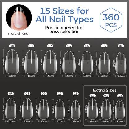 modelones Toxin-Free Almond Press-On Nails – Self-Care Manicure Ritual for Home Vanity Setups, 360 Soft Gel Tips