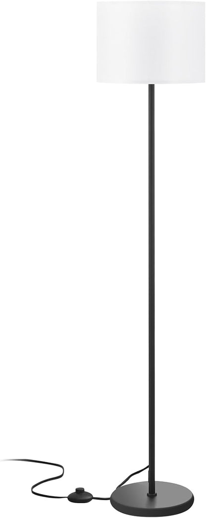 Modern Minimalist Floor Lamp with White Linen Shade, Slim Black Pole and Hands-Free Foot Switch, 60-Inch Corner Lamp for Studio Apartments and Reading Nooks