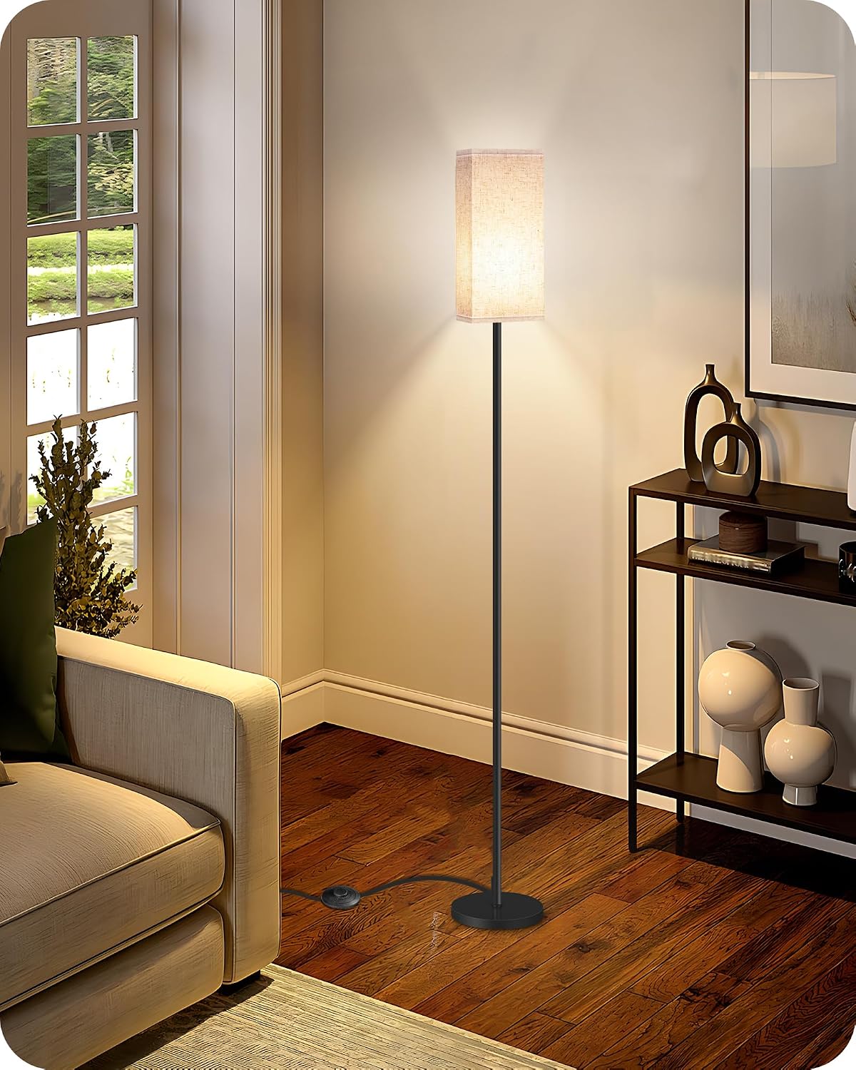 Modern Standing Task Lamp with Linen Shade for Soft Glare-Free Light in Study and Home Office