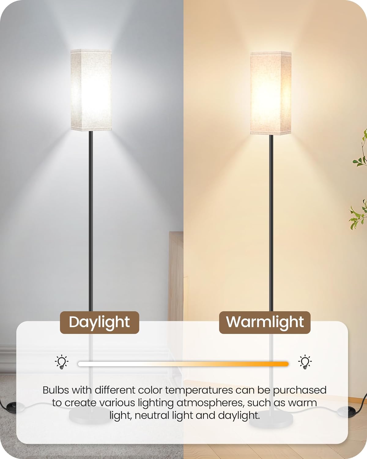 Modern Standing Task Lamp with Linen Shade for Soft Glare-Free Light in Study and Home Office