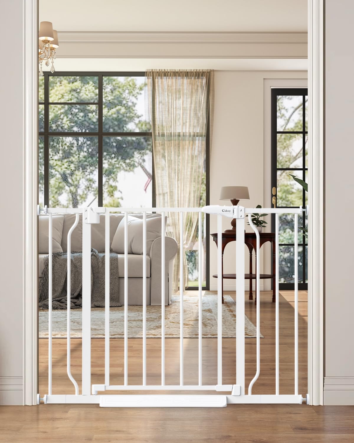 ModernHome No Drill Baby Gate 29-40 Inch, Sleek Metal Pressure Mounted Pet Gate in White Black Gray Brown, Auto-Close Doorway Barrier