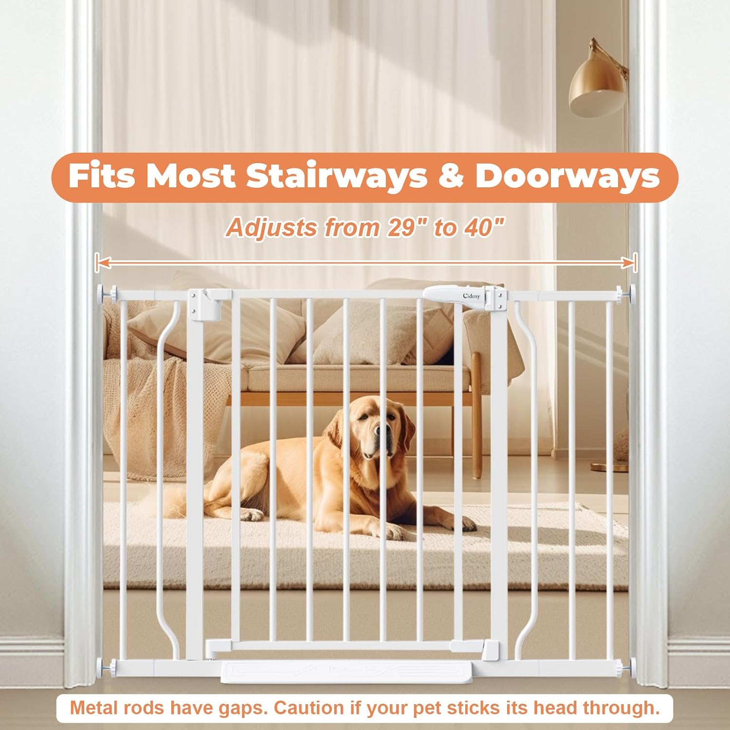 ModernHome No Drill Baby Gate 29-40 Inch, Sleek Metal Pressure Mounted Pet Gate in White Black Gray Brown, Auto-Close Doorway Barrier