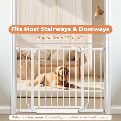ModernHome No Drill Baby Gate 29-40 Inch, Sleek Metal Pressure Mounted Pet Gate in White Black Gray Brown, Auto-Close Doorway Barrier