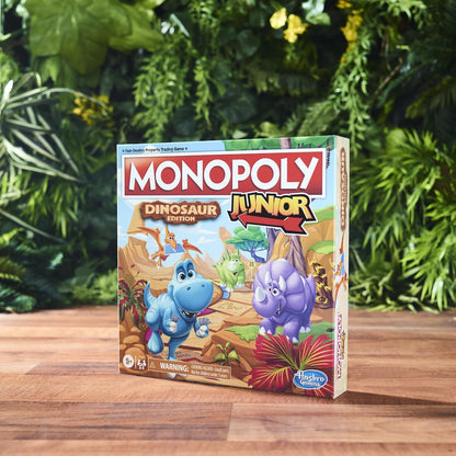 Monopoly Junior Dinosaur Edition, Kid-Safe Family Board Game with No Batteries and No Small Sharp Parts
