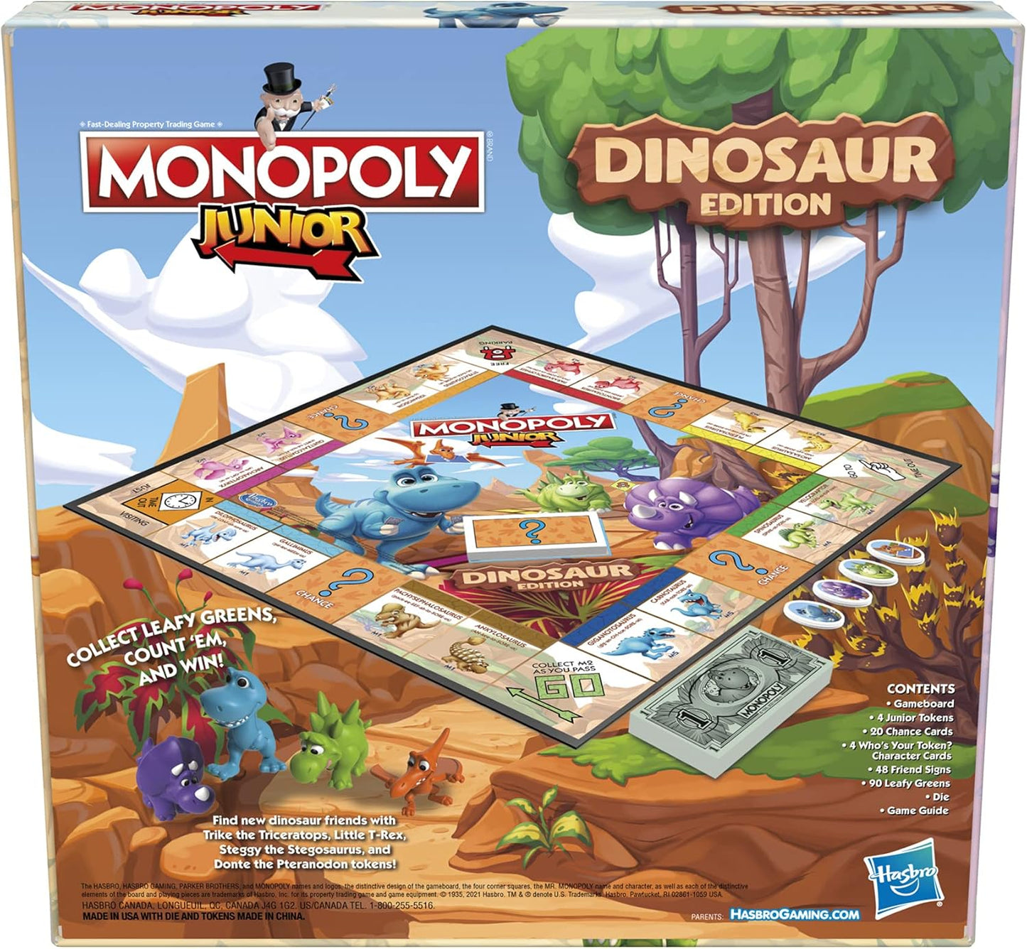 Monopoly Junior Dinosaur Edition, Kid-Safe Family Board Game with No Batteries and No Small Sharp Parts