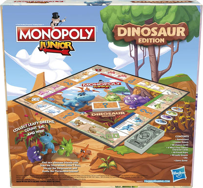Monopoly Junior Dinosaur Edition, Kid-Safe Family Board Game with No Batteries and No Small Sharp Parts