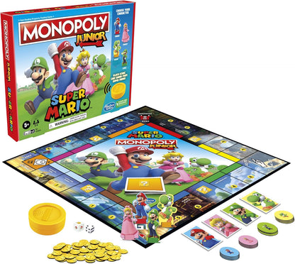 Monopoly Junior Super Mario Edition Board Game – Safe Screen-Free Play for Kids Ages 5+, Perfect for Playroom and Kids' Bedroom