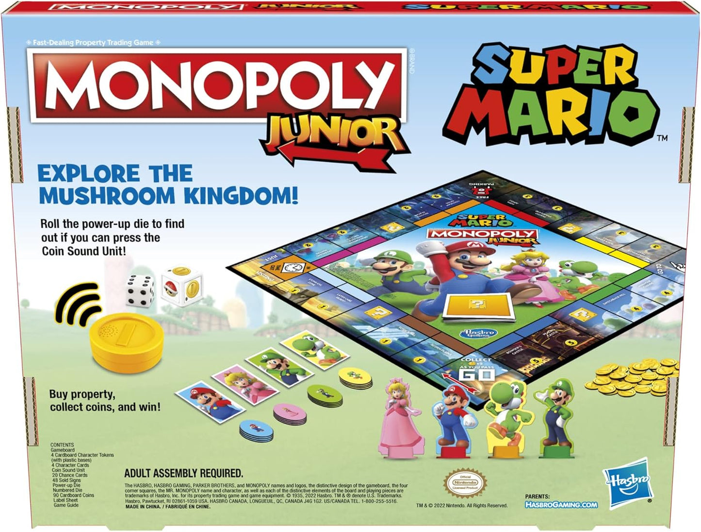 Monopoly Junior Super Mario Edition Board Game – Safe Screen-Free Play for Kids Ages 5+, Perfect for Playroom and Kids' Bedroom
