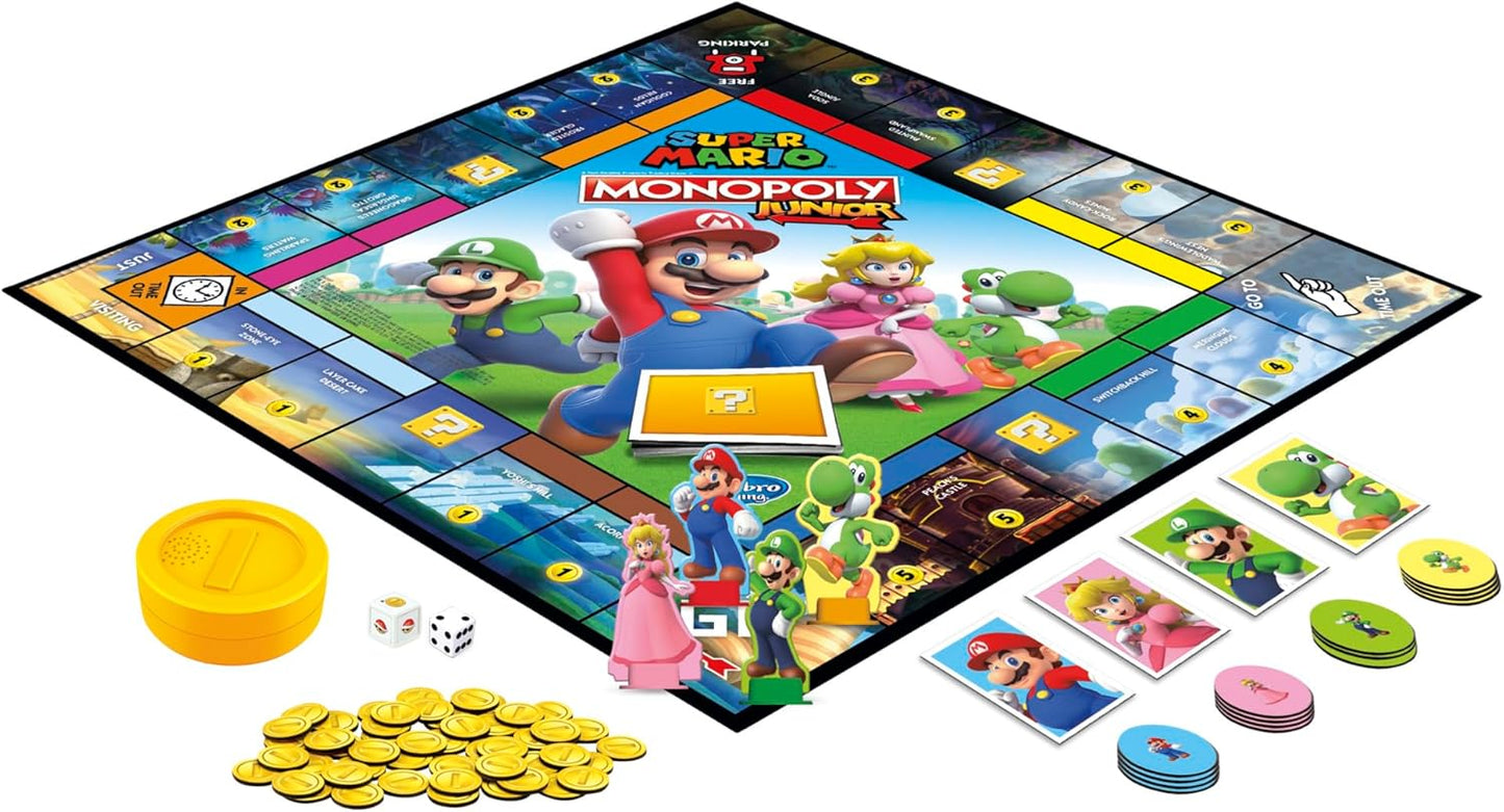 Monopoly Junior Super Mario Edition Board Game – Safe Screen-Free Play for Kids Ages 5+, Perfect for Playroom and Kids' Bedroom