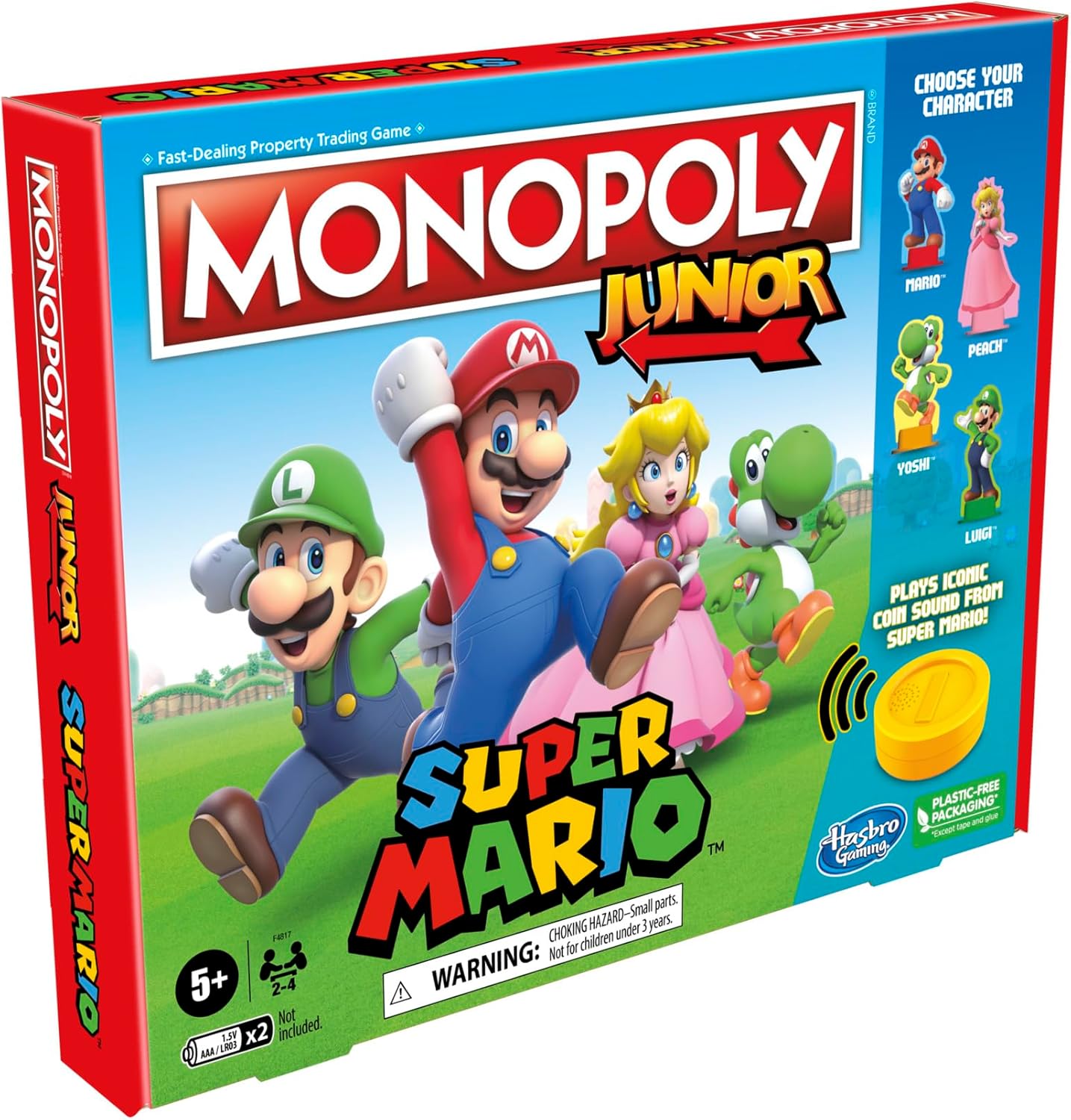 Monopoly Junior Super Mario Edition Board Game – Safe Screen-Free Play for Kids Ages 5+, Perfect for Playroom and Kids' Bedroom