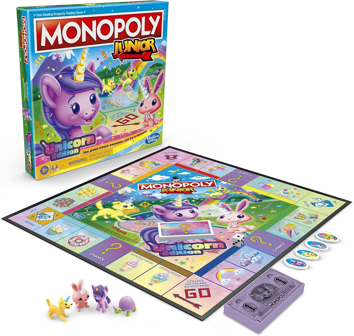 Monopoly Junior Unicorn Edition Board Game – Magical Birthday and Holiday Gift for Girls Ages 5 and Up