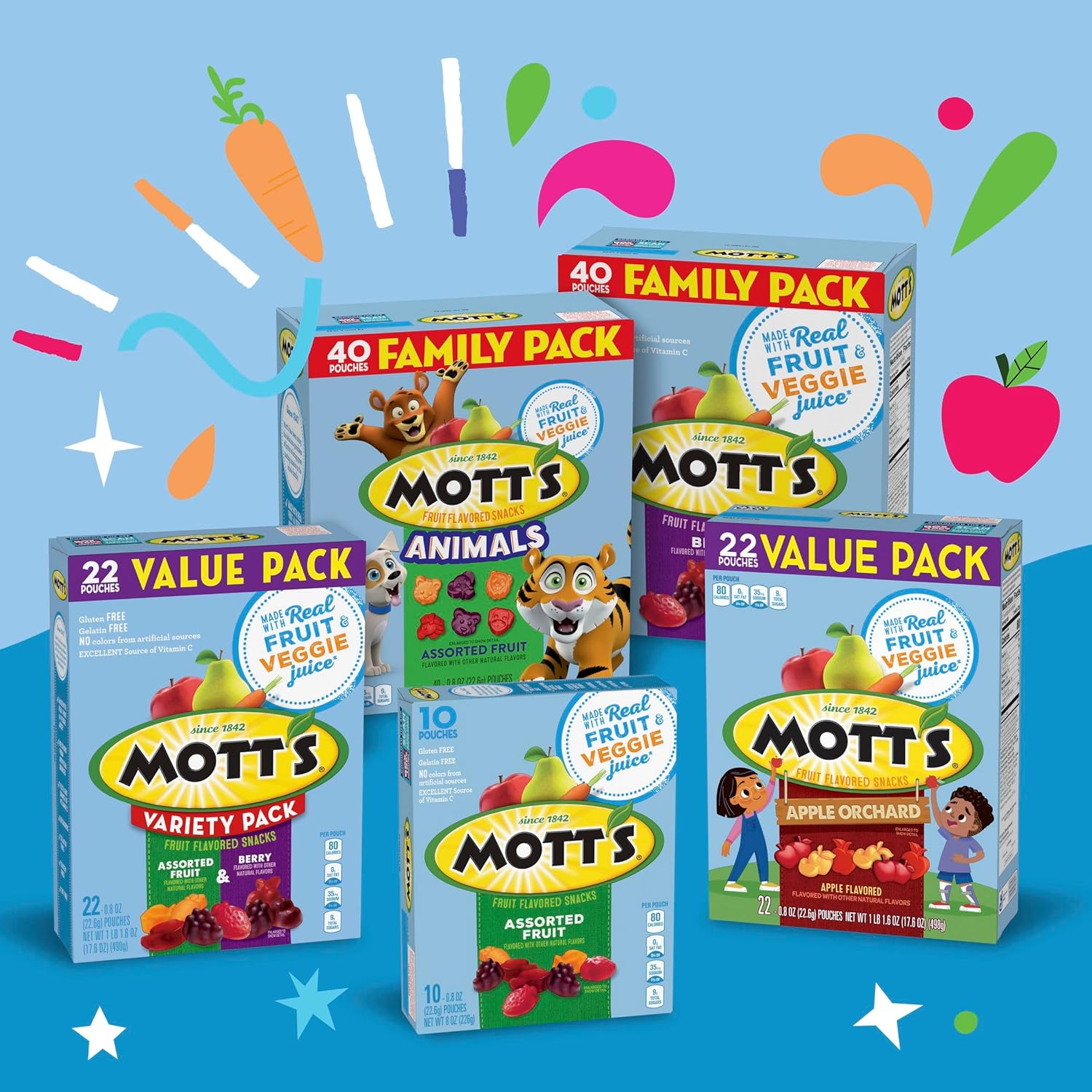 Mott's Fruit Flavored Snacks – Road Trip Travel Snack for Kids, 22 Single Serve No Refrigeration Pouches